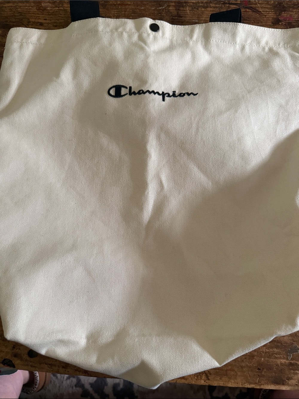 Champion Cream Canvas Tote with Black Script Logo